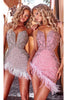 Portia and Scarlett PS23555C - short-Plunging Beaded Homecoming Dress - Light Blue AB / 20 - Dress