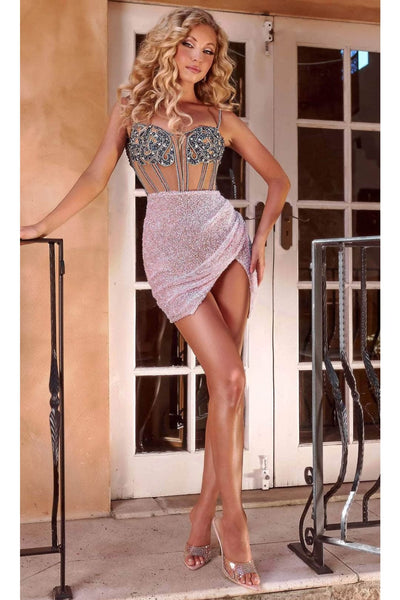 Portia and Scarlett PS23556C -short- Homecoming Dress with Embellished Bodice - Navy / 6 - Dress
