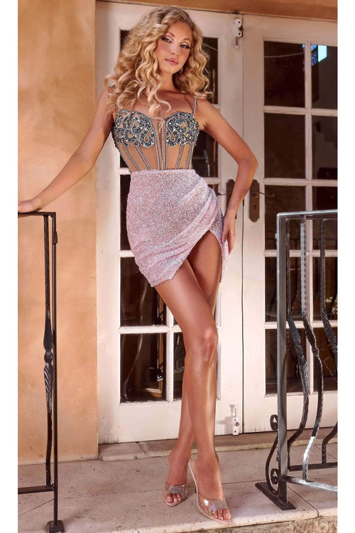 Portia and Scarlett PS23556C -short- Homecoming Dress with Embellished Bodice - Navy / 6 - Dress