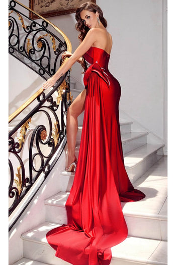 Portia and Scarlett PS23646 -long- Sweetheart Prom Gown with High Slit - Deep Red / 16 - Dress