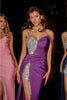 Portia and Scarlett PS23648 Side Cape Embellished Stretchy Prom Gown - PURPLE / Dress