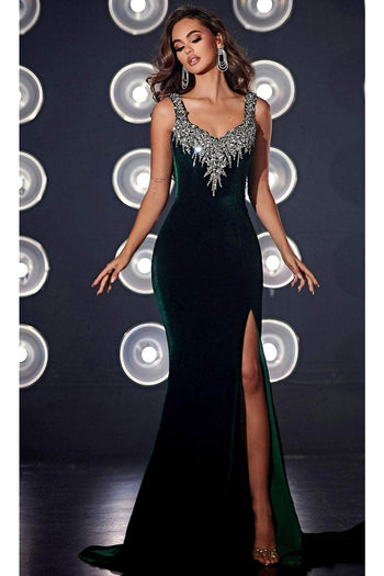 Portia and Scarlett PS23650 -long- Bejeweled Velvet Evening Dress - Black / 2 - Dress