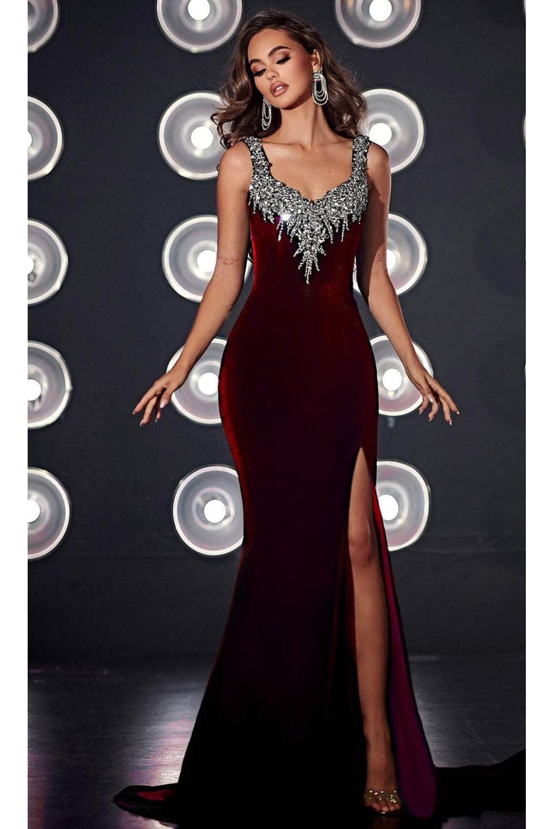Portia and Scarlett PS23650 -long- Bejeweled Velvet Evening Dress - Black / 6 - Dress