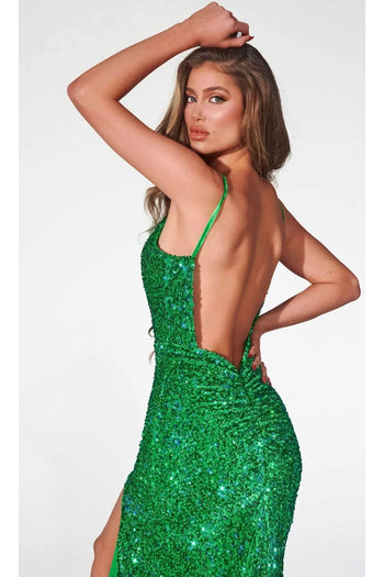 Portia and Scarlett PS23654 -long- Sparkling Plus Size Prom Dress - Green / 16 - Dress