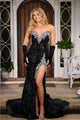 Portia And Scarlett PS23679 Strapless High Slit Stone Evening Dress - BLACK / 8 - Dress