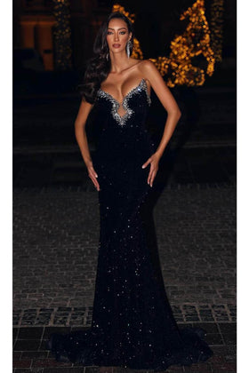 Portia and Scarlett PS23683 -long- Plunging Sequin Prom Gown