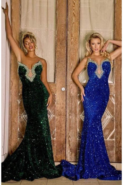 Portia and Scarlett PS23683 -long- Plunging Sequin Prom Gown - Black / 4 - Dress