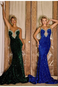 Portia and Scarlett PS23683 Sequin Strapless Plunging Red Carpet Gown - COBALT / Dress