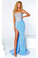 Portia and Scarlett PS23688 -long- Jeweled Bodice Prom Gown - Blue / 00 - Dress