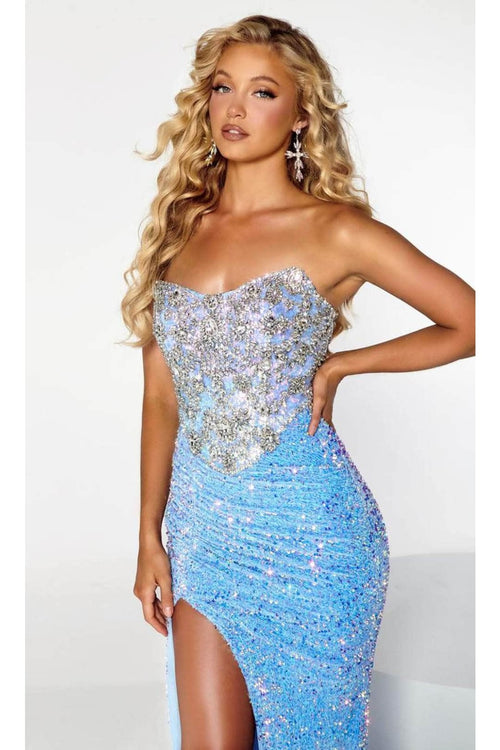 Portia and Scarlett PS23688 -long- Jeweled Bodice Prom Gown - Blue / 20 - Dress