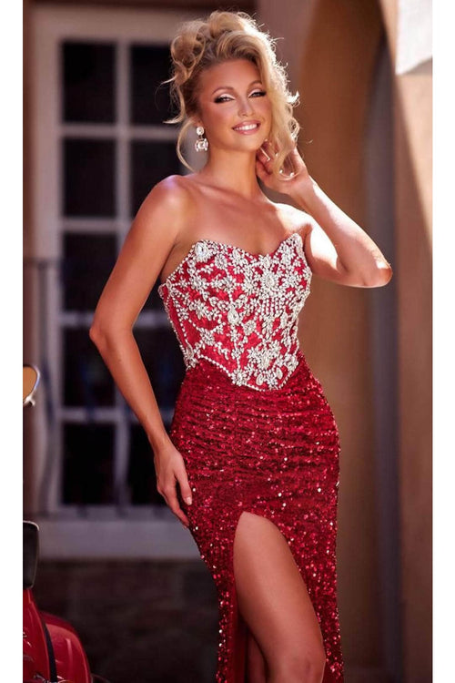 Portia and Scarlett PS23688 -long- Jeweled Bodice Prom Gown - Pink / 10 - Dress