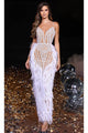 Portia and Scarlett PS23701C -long- Feather Sheath Dress - Ivory-Nude / 00 - Dress