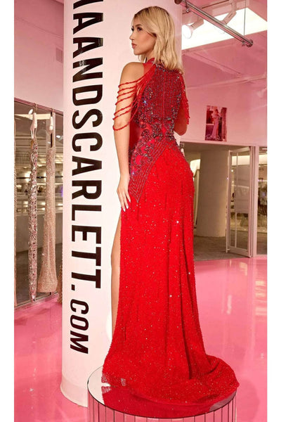 Portia and Scarlett PS23704C -long- Evening Dress with Bejeweled Cutouts - Silver Nude / Dress