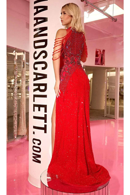 Portia and Scarlett PS23704C -long- Evening Dress with Bejeweled Cutouts - Silver Nude / Dress