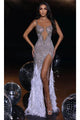 Portia and Scarlett PS23705C -long- Illusion Trumpet Evening Gown with Beaded Details - Silver-Gold-Ab / 00 - Dress