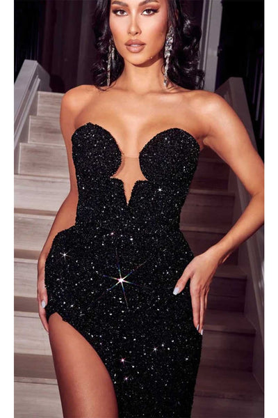 Portia and Scarlett PS23709C - long- Jeweled Dress with Plunging Sweetheart Neckline - Black / 4 - Dress