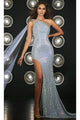 Portia and Scarlett PS23710C -long- Beaded Evening Gown with Slit - Silver / 00 - Dress