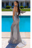 Portia and Scarlett PS23713C -long- V-Neck Beaded Fringe Evening Gown - White-Ab / 16 - Dress