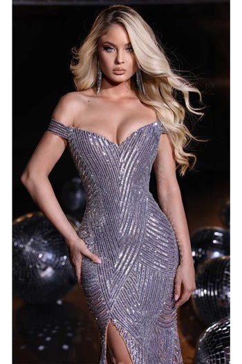 Portia and Scarlett PS23716C - Long- Prom Dress with Sweetheart Neckline and Sequins - Silver Nude / 2 - Dress