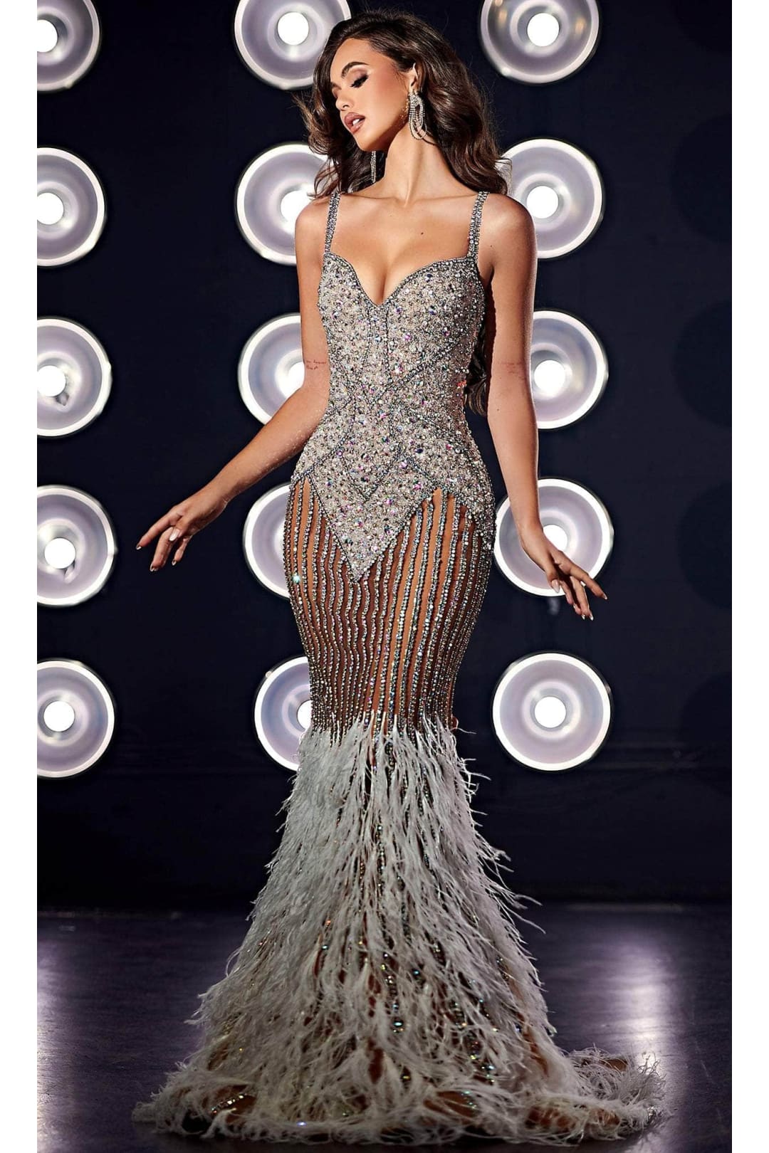 Portia and Scarlett PS23718C - long- Sheer Sweetheart Dress with Embellishments - Silver Gold AB / 00 - Dress