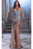 Portia and Scarlett PS23721C -long- Sleeveless Evening Gown with Illusion Side - Silver-Nude / 00 - Dress