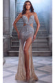 Portia and Scarlett PS23721C -long- Sleeveless Evening Gown with Illusion Side - Silver-Nude / 00 - Dress