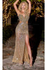 Portia and Scarlett PS23721C -long- Sleeveless Evening Gown with Illusion Side - Silver-Nude / 10 - Dress