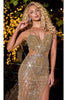 Portia and Scarlett PS23721C -long- Sleeveless Evening Gown with Illusion Side - Silver-Nude / 14 - Dress