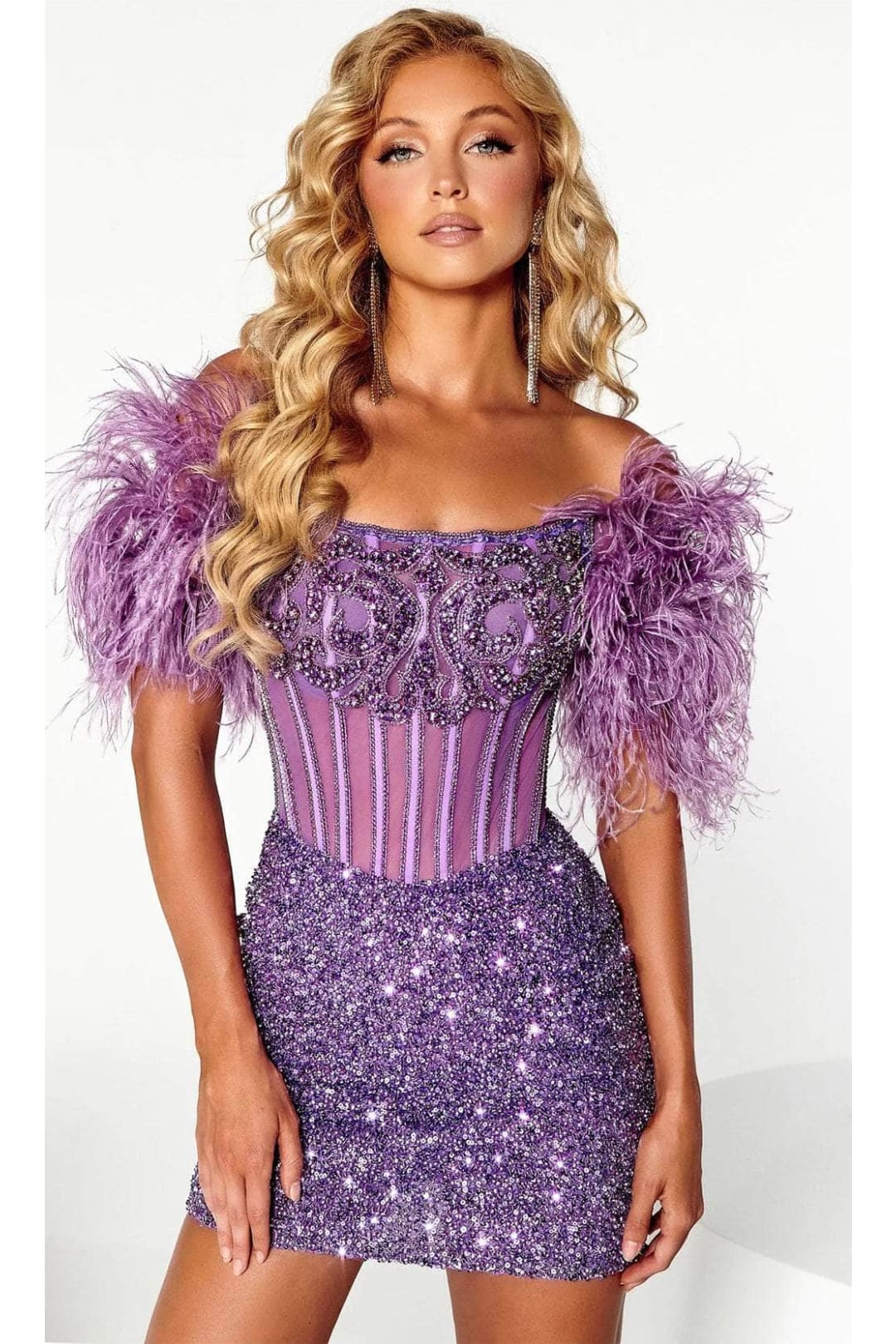 Portia and Scarlett PS23731C -short- Corset Homecoming Dress with Feathers - Light Blue / 14 - Dress