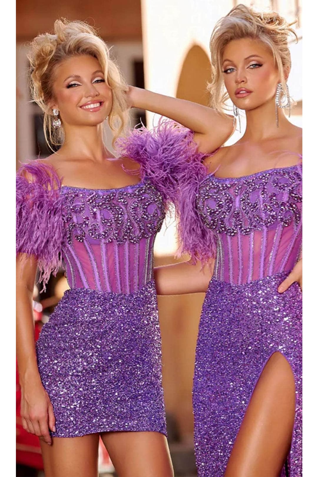 Portia and Scarlett PS23731C -short- Corset Homecoming Dress with Feathers - Light Blue / 20 - Dress
