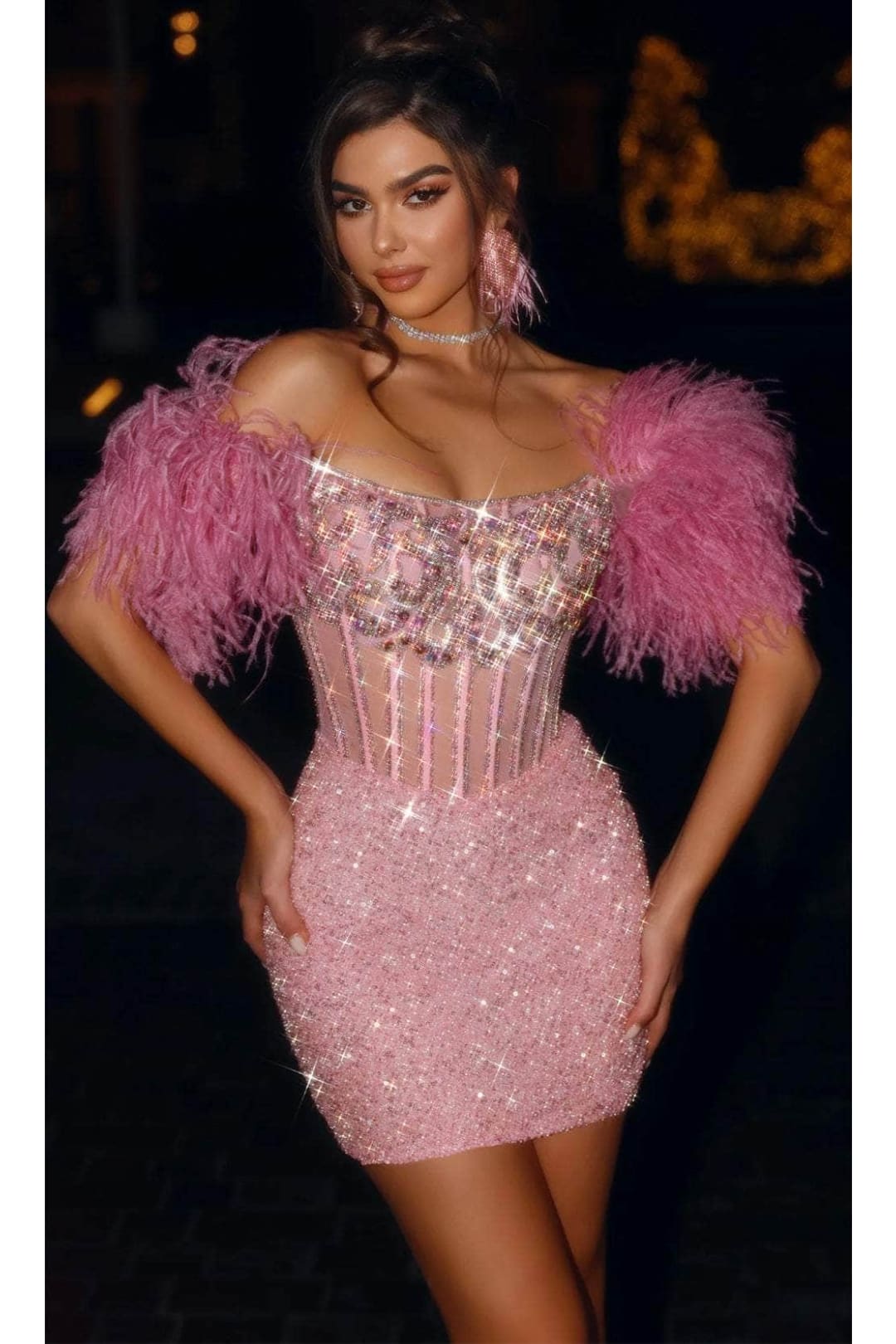 Portia and Scarlett PS23731C -short- Corset Homecoming Dress with Feathers - Light Blue / 8 - Dress