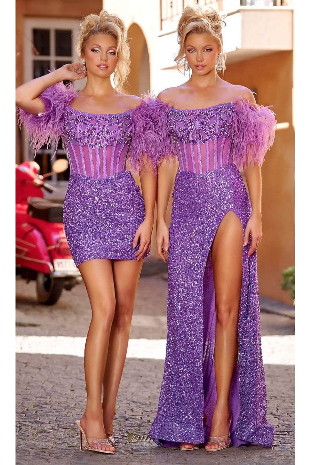 Portia and Scarlett PS23731C -short- Corset Homecoming Dress with Feathers - Pink / 00 - Dress