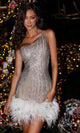 Portia and Scarlett PS23732C -short- One-Shoulder Body-Fitted Evening Dress - Silver Nude / 00 - Dress