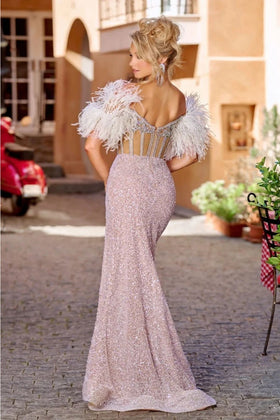 Portia and Scarlett PS23741CB Ivory Sequined Wedding Slit Gown