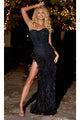 Portia and Scarlett PS23748C -long- Strapless Feathered Sheath Prom Dress - Black / 00 - Dress