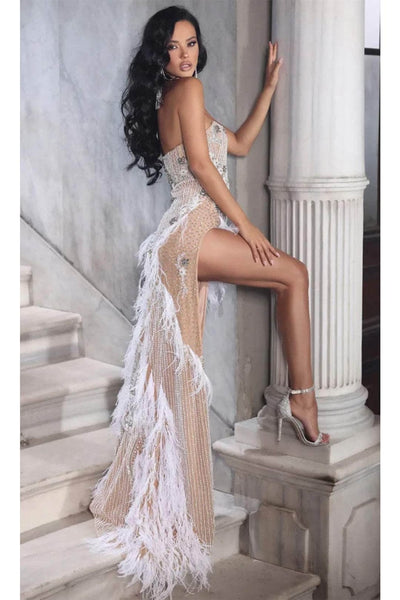 Portia and Scarlett PS23748C -long- Strapless Feathered Sheath Prom Dress - Black / 8 - Dress
