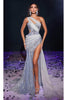 Portia and Scarlett PS23924 -long- Draped One Shoulder Evening Gown for Effortless Elegance - Blue-Silver / 00 - Dress