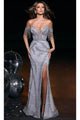 Portia and Scarlett PS23953 -long- Off-Shoulder Sheath Dress - Silver / 00 - Dress