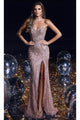 Portia and Scarlett PS23954 -long- Strapless Evening Gown with High Slit - Rose / 00 - Dress