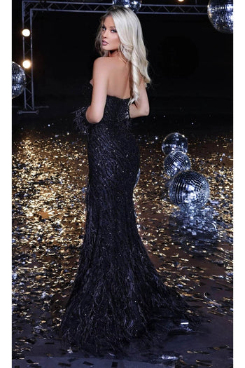 Portia and Scarlett PS23957 - long- Evening Gown Featuring Beaded Plunge Neckline - Black / 16 - Dress