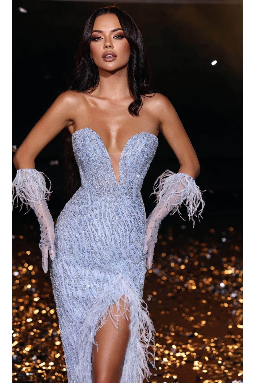 Portia and Scarlett PS23957 Beaded Plunge Neck Gown