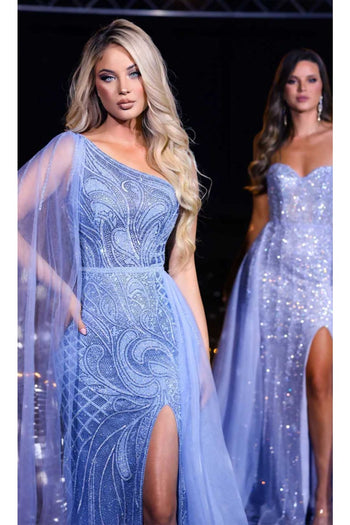 Portia and Scarlett PS23960 - long-Floor-Length Evening Dress with Sleeves - Blue / 2 - Dress