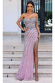 Portia and Scarlett PS23967 -long- Sweetheart Gown with Fringe Detail and Slit - Pink-Silver / 00 - Dress