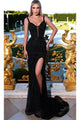 Portia and Scarlett PS23981 - long-Evening Gown with Beaded High Slit - Black / 00 - Dress