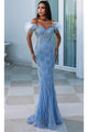 Portia and Scarlett PS23994 -long- Off-Shoulder Sheath Dress - Blue-Silver / 00 - Dress