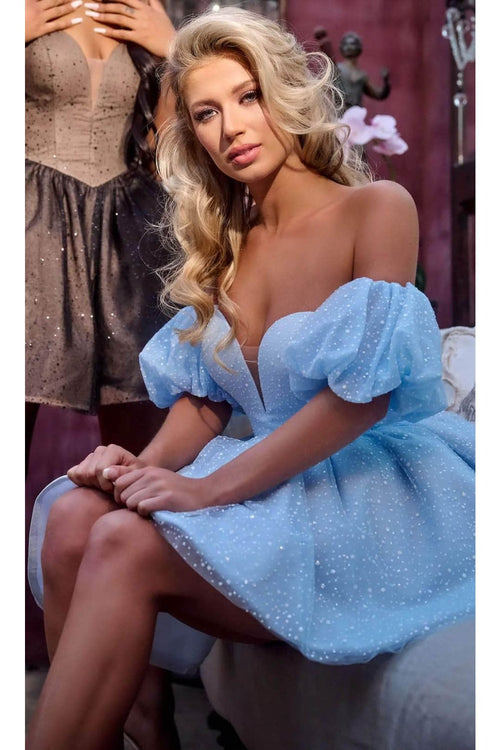 Portia and Scarlett PS24006 - Puff Sleeve A-Line Homecoming Dress for a Playful Look - Black / 4 - Dress