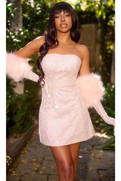 Portia and Scarlett PS24013 -short- Strapless Beaded Cocktail Dress - Blue / 14 - Dress