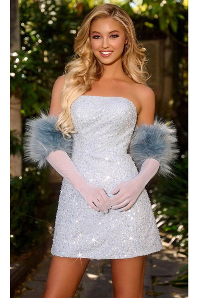 Portia and Scarlett PS24013 -short- Strapless Beaded Cocktail Dress - Blue / 8 - Dress