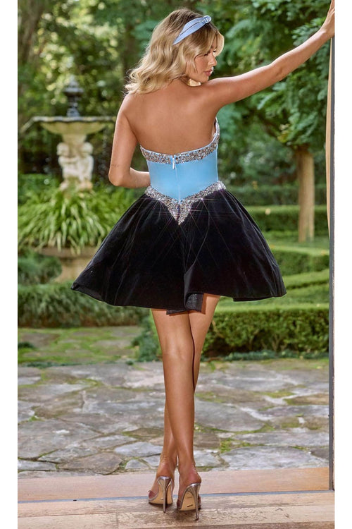 Portia and Scarlett PS24014 -short- A-Line Cocktail Dress with Beaded Trim - Black Blue / 16 - Dress