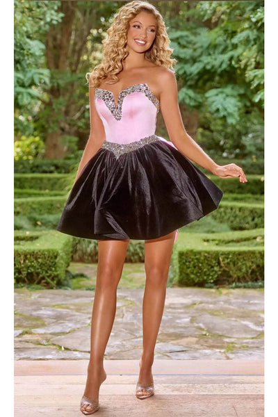 Portia and Scarlett PS24014 -short- A-Line Cocktail Dress with Beaded Trim - Black Blue / 20 - Dress